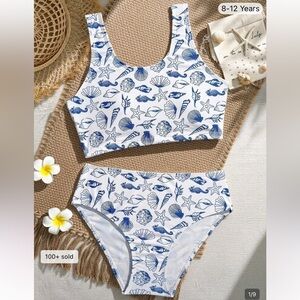 SHEIN Tween Girls Tankinis With Shells Ocean Print, High Waist Swim Two Piece